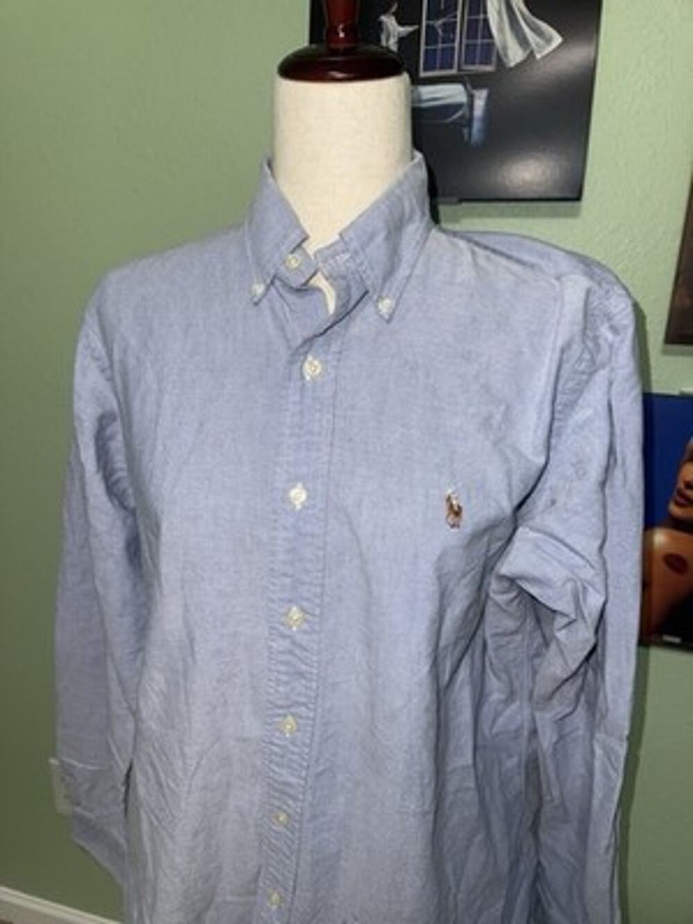 Polo Ralph Lauren Mens Shirt 15.5 33 Blue Oxford Button Down Flesh Pony